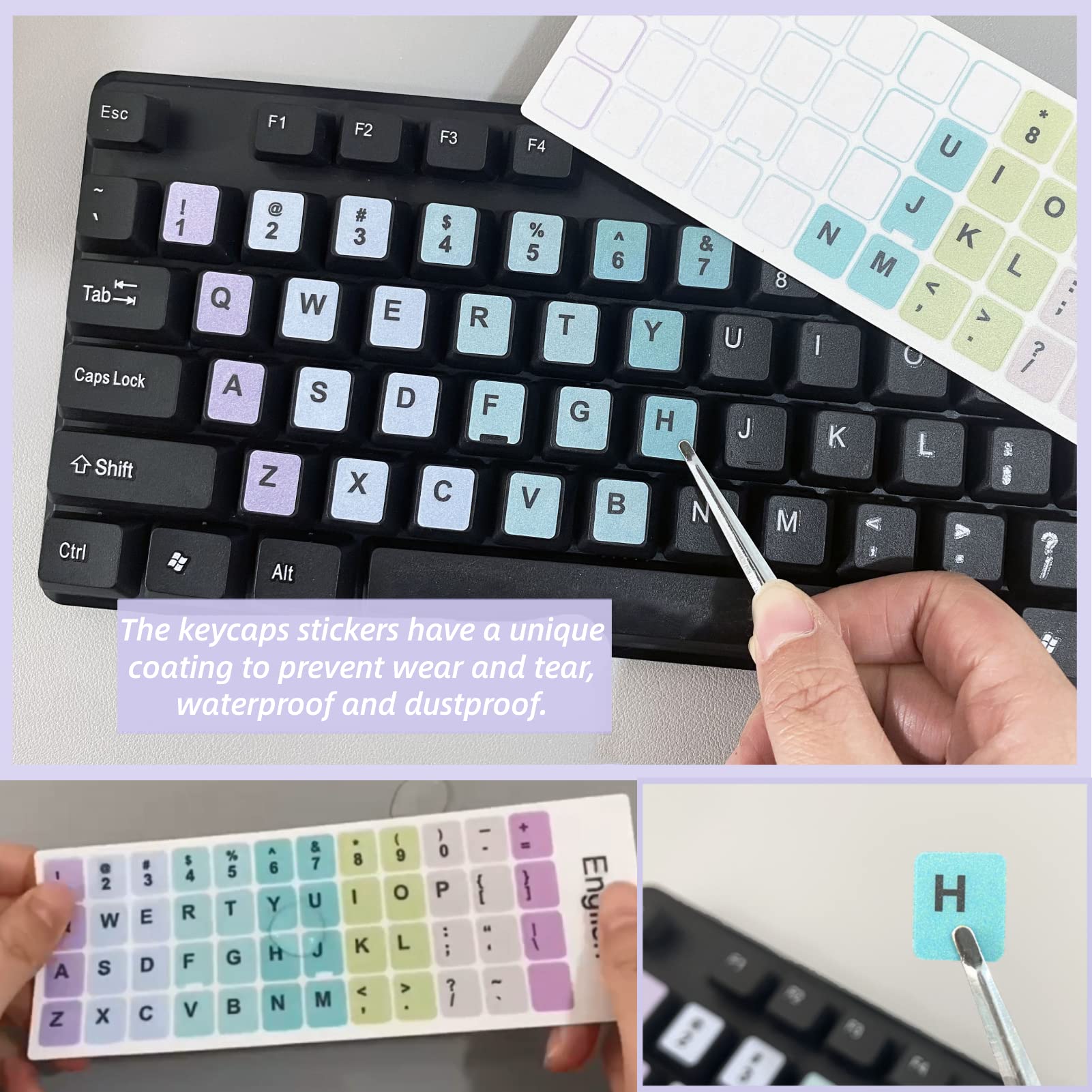 2Pcs PVC English Keyboard Replacement Letter Stickers, Colorful Background and Black Lettering, for 10-17inch Desktop Laptops(C)