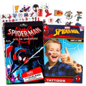 marvel spiderman stickers and tattoos party favor bundle (295+ spider-verse stickers and 25 spider-man temporary tattoos)