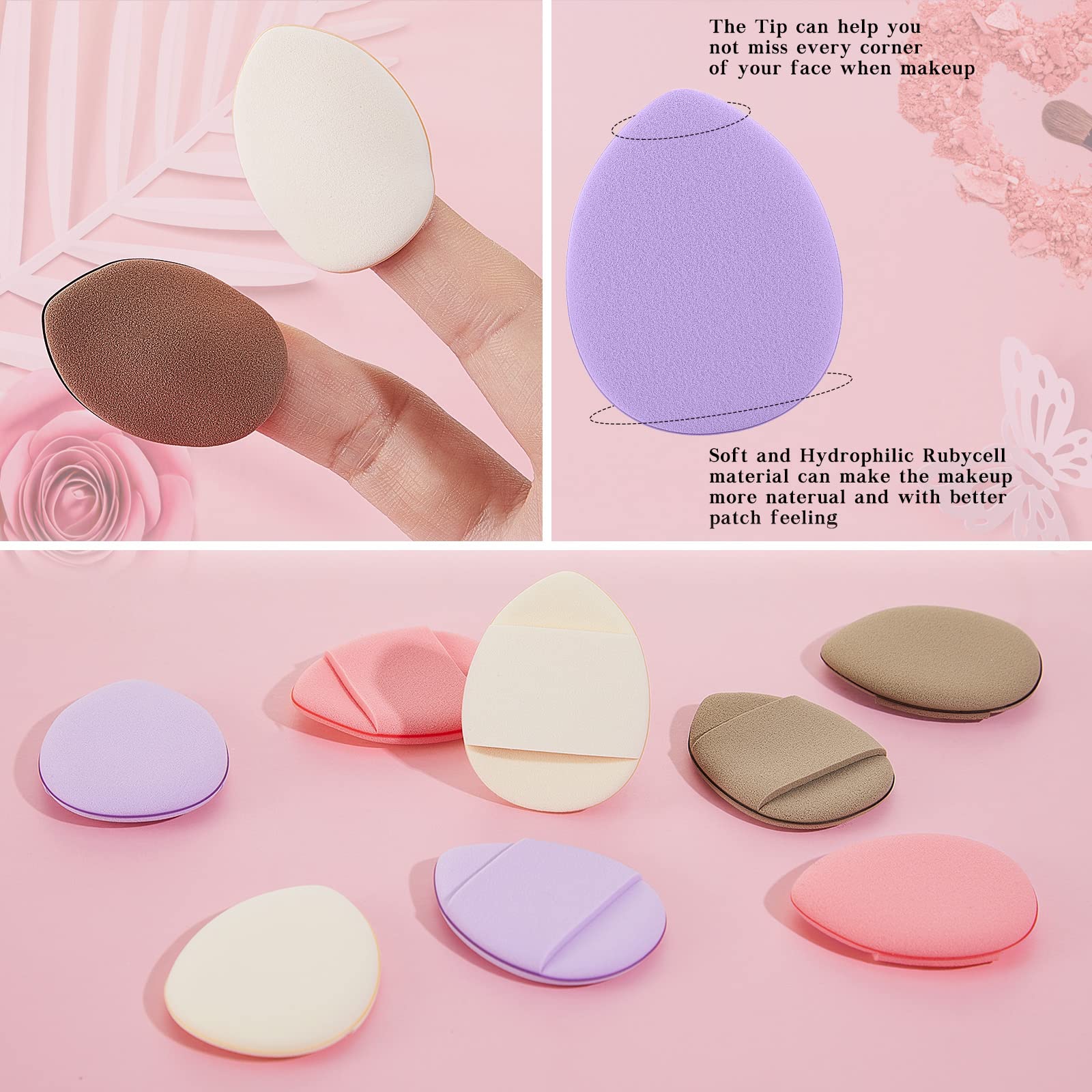 Mini Powder Puff Face Triangle Makeup Puff Finger Soft Makeup Puff Setting Sponge Mineral Powder for Mineral Powder Loose Powder Body Powder Cosmetic Foundation(Pink, Nude)