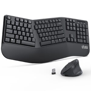 Ergonomic Wireless Keyboard and Mouse - UHURU UEKM-20 Wireless Ergo Keyboard and Mouse Combo with Split Design, Palm Rest, Natural Typing, Compatible with Windows Mac