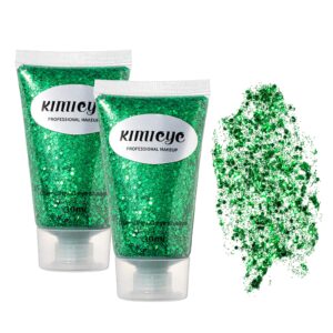 body glitter makeup set, 2pcs mermaid sequins face glitter gel makeup for body, hair, face, nail, eyeshadow, long lasting waterproof liquid glitter gel total 10 colors available (#5 green, 2pcs)