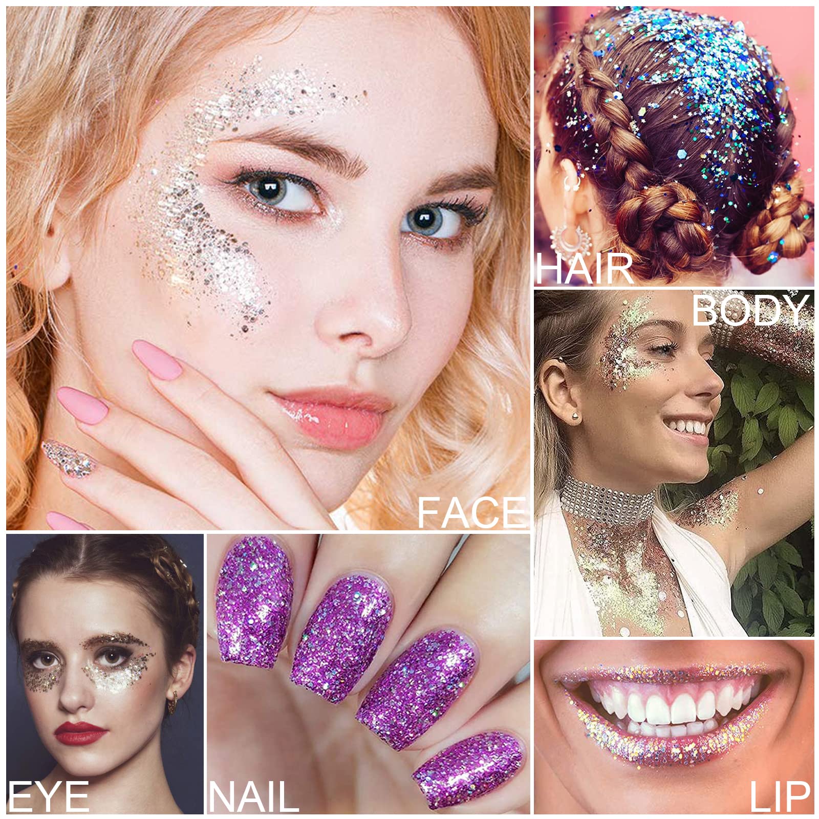 Body Glitter Makeup Set, 2Pcs Mermaid Sequins Face Glitter Gel Makeup for Body, Hair, Face, Nail, Eyeshadow, Long Lasting Waterproof Liquid Glitter Gel Total 10 Colors Available (#5 Green, 2PCS)