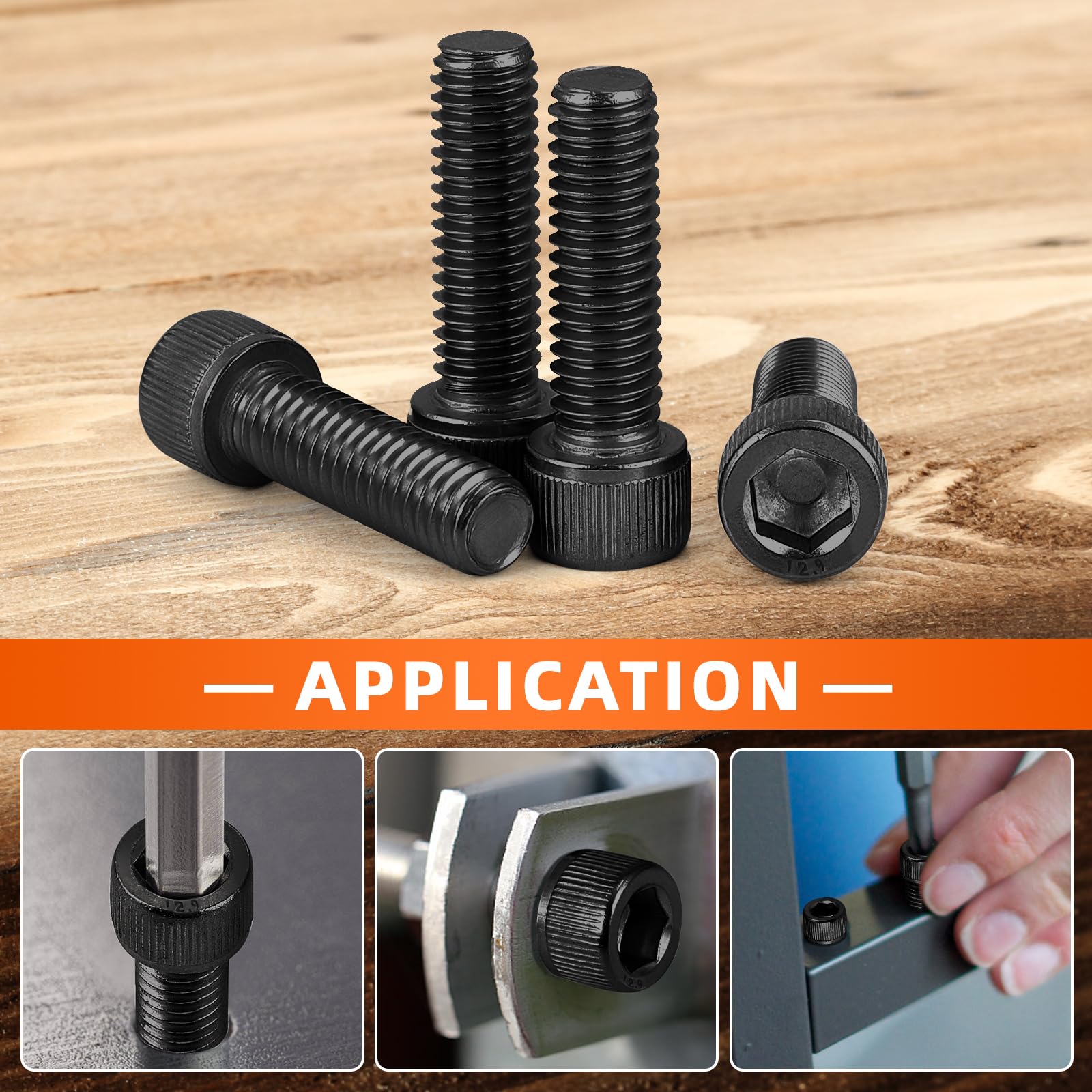 3/8-16 x 1-1/4" Socket Head Cap Screws Cap Bolts, 12.9 Grade Alloy Steel Black Oxide, UNC Coarse Thread Fully Threaded, 10 PCS