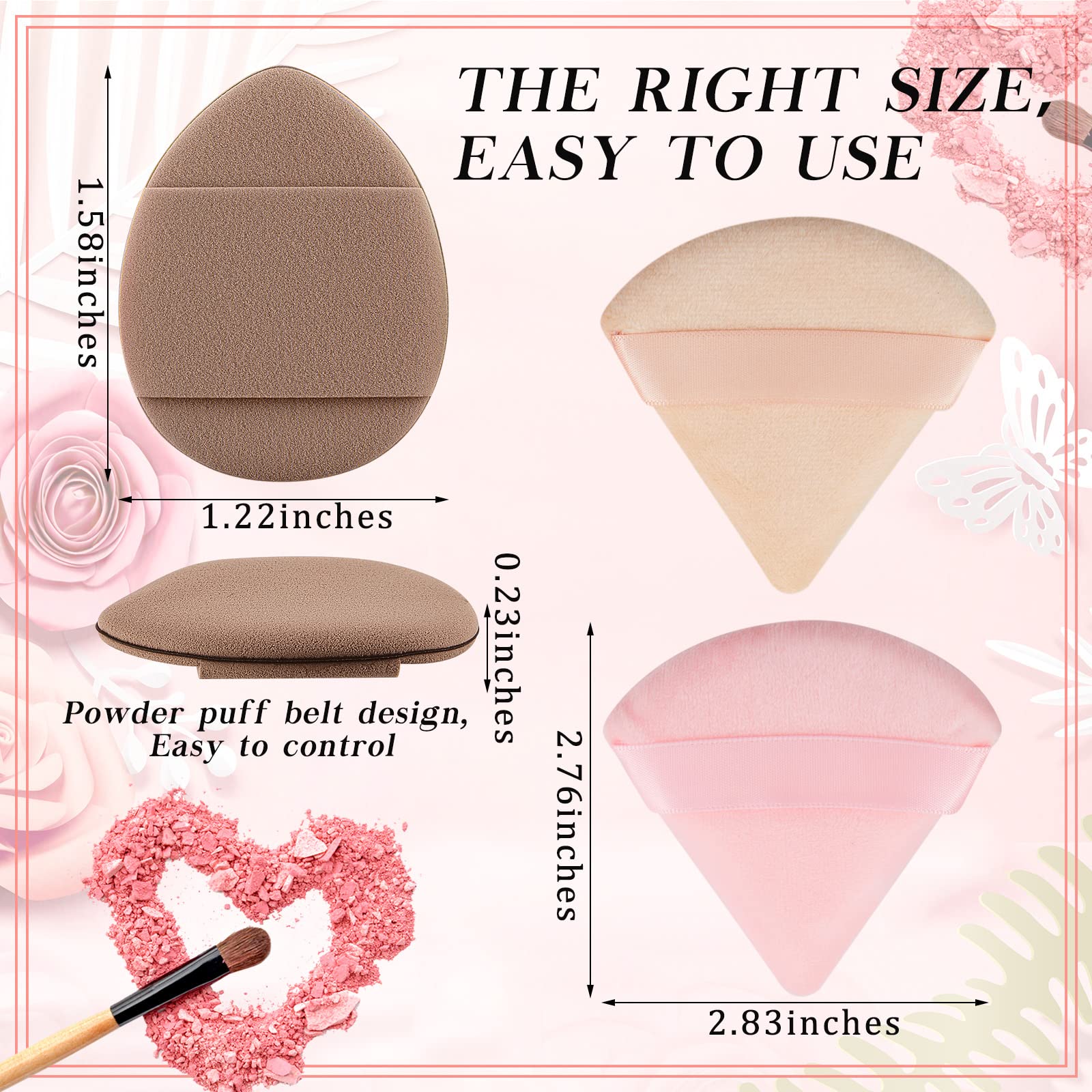 Mini Powder Puff Face Triangle Makeup Puff Finger Soft Makeup Puff Setting Sponge Mineral Powder for Mineral Powder Loose Powder Body Powder Cosmetic Foundation(Pink, Nude)