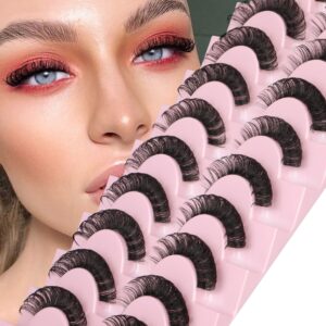 Newcally Lashes Nautral Look False Eyelashes Russian Strip Lashes Mink Wispy Fluffy Lashes Pack D Curl Thick Full Volume Cat Eye Lashes Look Like Extensions 10 Pairs