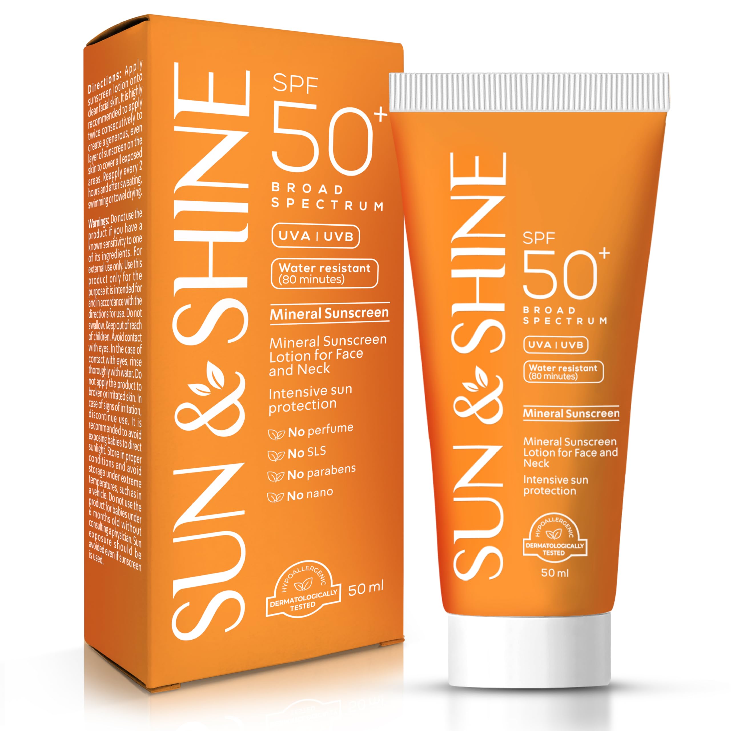 Sun&Shine 100% mineral sunscreen zinc oxide for Sensitive Skin: SPF50+ Broad Spectrum UVA UVB, Face sunscreen lotionreef safe, fragrance free 1.7 Oz