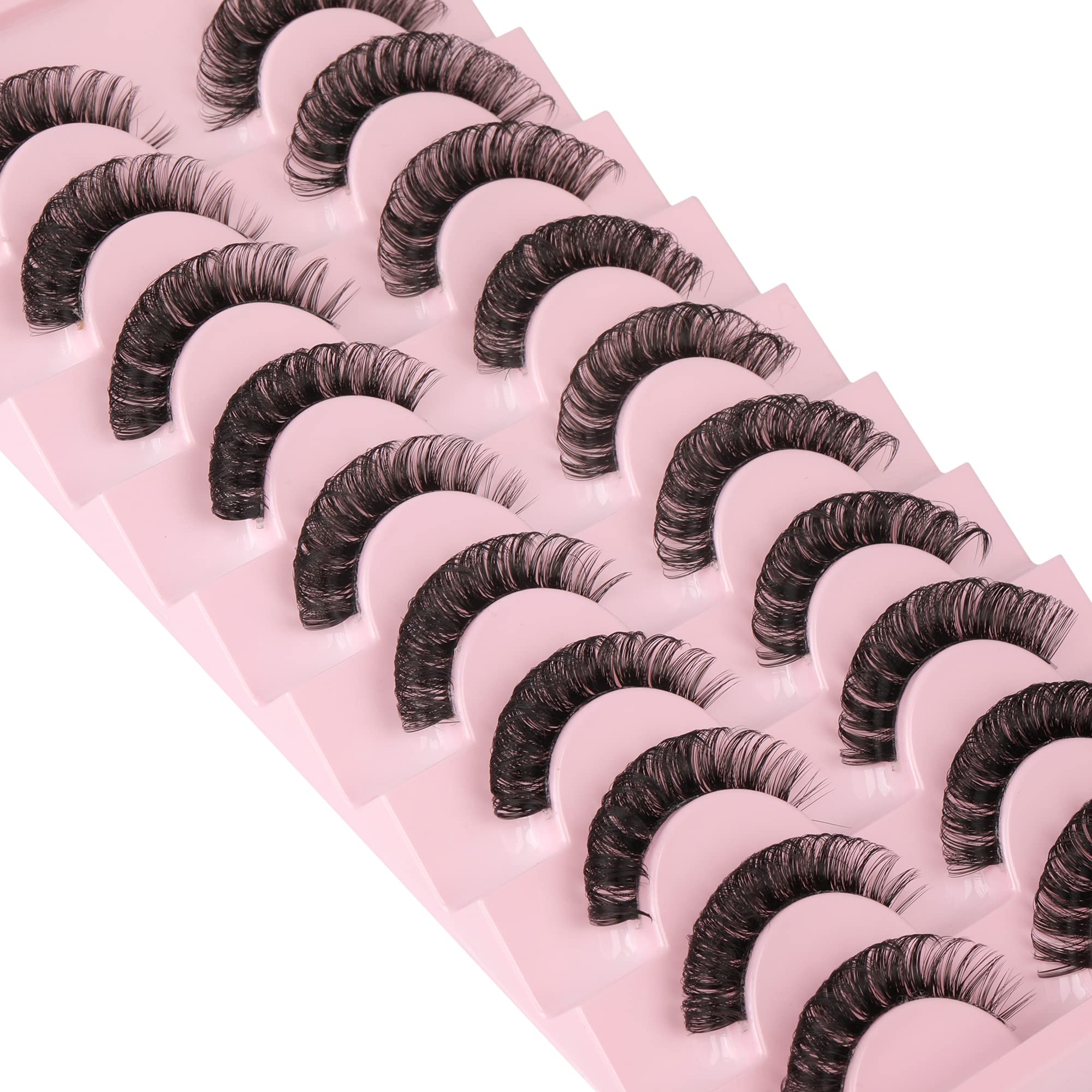 Newcally Lashes Nautral Look False Eyelashes Russian Strip Lashes Mink Wispy Fluffy Lashes Pack D Curl Thick Full Volume Cat Eye Lashes Look Like Extensions 10 Pairs