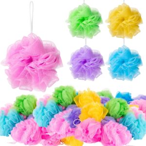 chengu 80 pcs loofah bulk sponge bath sponges for shower bath loofah bulk shower pouf shower puff wash body pouf mesh loofah exfoliating body scrubber for baby women men, 20g (mixed colors)