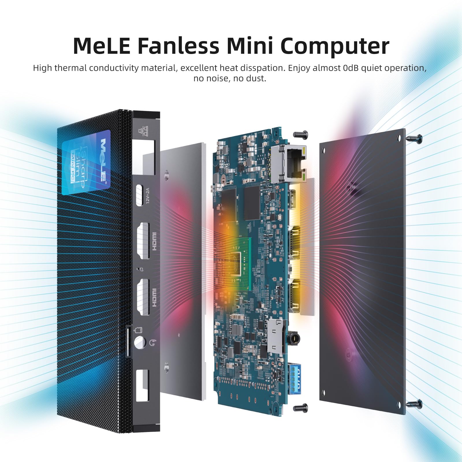 MeLE Quieter3Q Fanless Mini PC Windows 11 Pro 8GB DDR4 256GB ROM Tiny Desktop PC Celeron N5105(up to 2.9GHz) Micro Computer Dual HDMI 4K@60, VESA Mount, Gigabit Ethernet 2.4G&5G WiFi Office PC