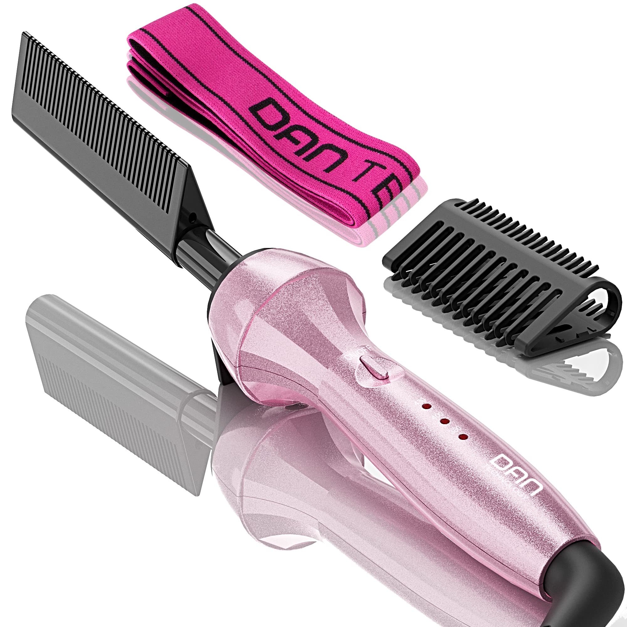 DAN Technology 500 High Heat hot Comb Hair Straightener, Pink, Adjustable Temperature, Dual Voltage, for Wigs, Professional Pressing Comb for African American Hair