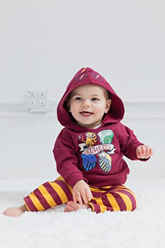 Harry Potter Infant Baby Boys Fleece Pullover Hoodie Bodysuit and Pants 3 Piece Outfit Set Maroon 18 Months