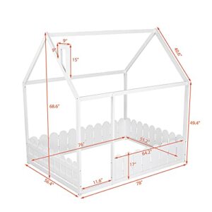 Merax Wooden House Bed with Fence-Shaped Guardrail Montessori Bed Frame for Kids, Toddlers, Girls, Boys (Full,White)