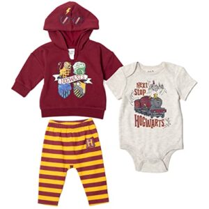 harry potter infant baby boys fleece pullover hoodie bodysuit and pants 3 piece outfit set maroon 18 months