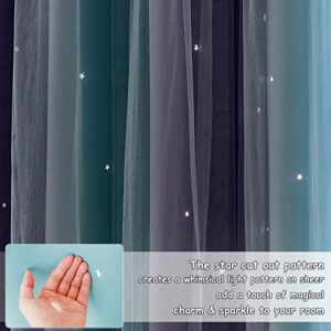 NICETOWN Kids Blackout Curtains for Girls, Star Cutout Teal & Purple Double Layer Curtains for Bedroom Grommet Mix & Match Baby Window Decor Drapes for Nursery/Living Room, 2 Panels, 52" W x 72" L