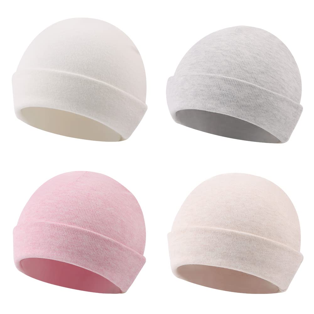 Zsedrut Spring Infant Hospital Beanie Newborn Baby Girls Cotton Turban Hat Tolddler Boy Soft Double-Layer Hat(Preemie/Newborn,White+Pink+Gray+Beige)