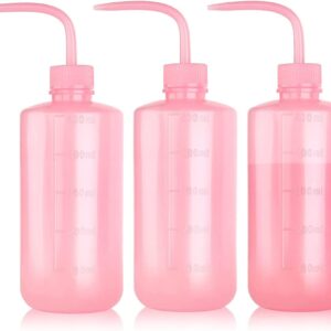 Melphoe Tattoo Wash Bottle Squeeze 3Pcs 500ml Squirt Bottle Succulent Watering Can, Safety Rinse Bottle, Plastic Squeeze Medical Lab Washing Bottle, Tattoo Supplies, Lash Water Bottle Squeezer, Pink