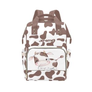 urcustom personalized name diaper bag backpack cow print brown multifunction travel backpack nappy bag daypack for mom dad boy girl