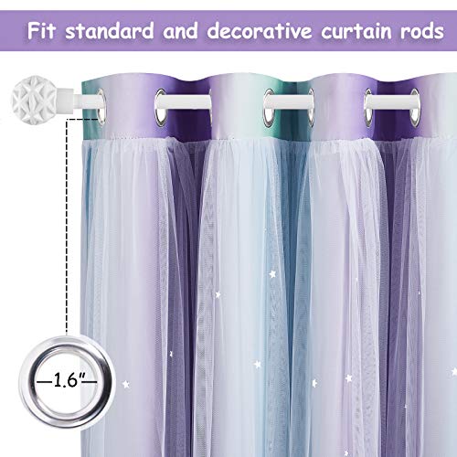 NICETOWN Kids Blackout Curtains for Girls, Star Cutout Teal & Purple Double Layer Curtains for Bedroom Grommet Mix & Match Baby Window Decor Drapes for Nursery/Living Room, 2 Panels, 52" W x 72" L