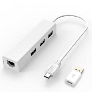 micro usb to ethernet adapter,yoigo 3-port usb2.0 hub with power network rj45 10/100m support windows 10,8.1, surface pro,linux,chromebook mac os and otg