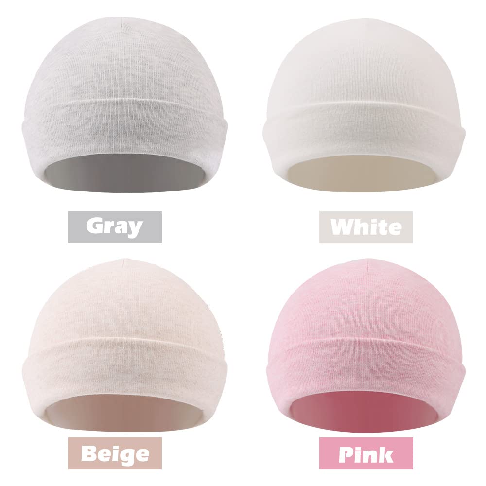 Zsedrut Spring Infant Hospital Beanie Newborn Baby Girls Cotton Turban Hat Tolddler Boy Soft Double-Layer Hat(Preemie/Newborn,White+Pink+Gray+Beige)