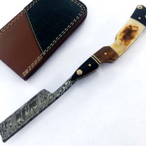 Damascus Steel Straight edge Razor Barber Salon Shaving wet shave real leather sheath for men SM151