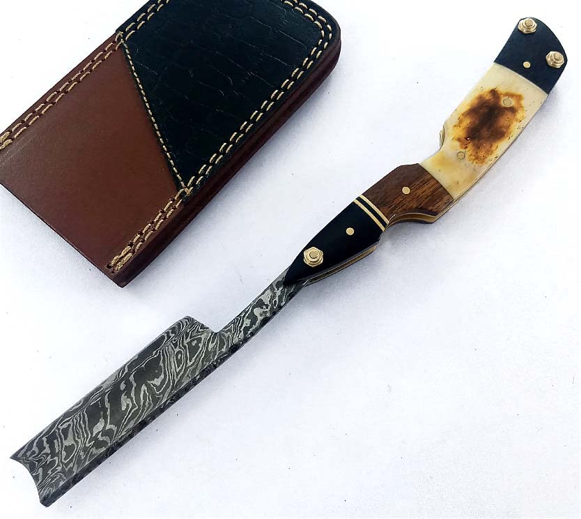 Damascus Steel Straight edge Razor Barber Salon Shaving wet shave real leather sheath for men SM151