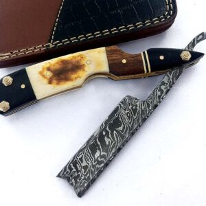 Damascus Steel Straight edge Razor Barber Salon Shaving wet shave real leather sheath for men SM151