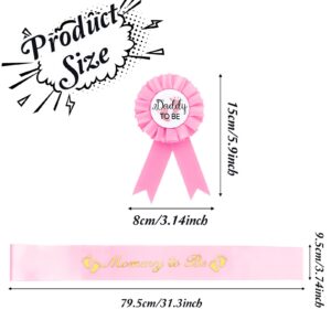 Mommy Sash and Daddy to Be Tinplate Badge for Baby Shower Decorations, Ideal Be Mommy Shower Sash and 'Daddy to Be' Button Pin Gift for Gender Reveals Party (Pink)