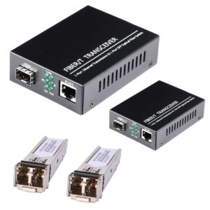 A Pair of Fiber Transceiver, 1.25G/s Bidi Gigabit Multi-Mode SFP Ethernet Media Converter with 2PCS LC Dual Module Included, 10/100/1000Base-Tx to 1000Base-SX SMF RJ45 to SFP Slot up to 550M