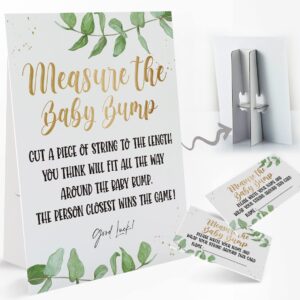 How Big is Mommys Belly Game, Measure Mommy's Belly Sign(Sign 8x10 Inch), Leafy Theme Baby Shower Games, Baby Showers Decorations, 1 Standing Sign + 50 Guessing Cards(bump09)