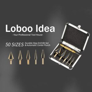 Loboo Idea 6 Pieces/Set Step Drill Bit Set & Automatic Center Punch (6-Pieces/Set, Black)