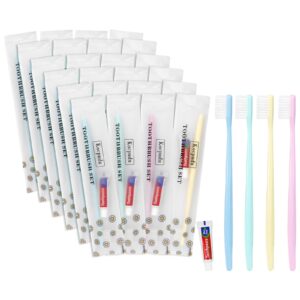 disposable toothbrush, delicate toothbrush bulk, toothbrush in bulk, 4 colors, individually packaged, bulk toothbrush and toothpaste sets are suitable use at hotel, home, travel, camping (40 pieces)