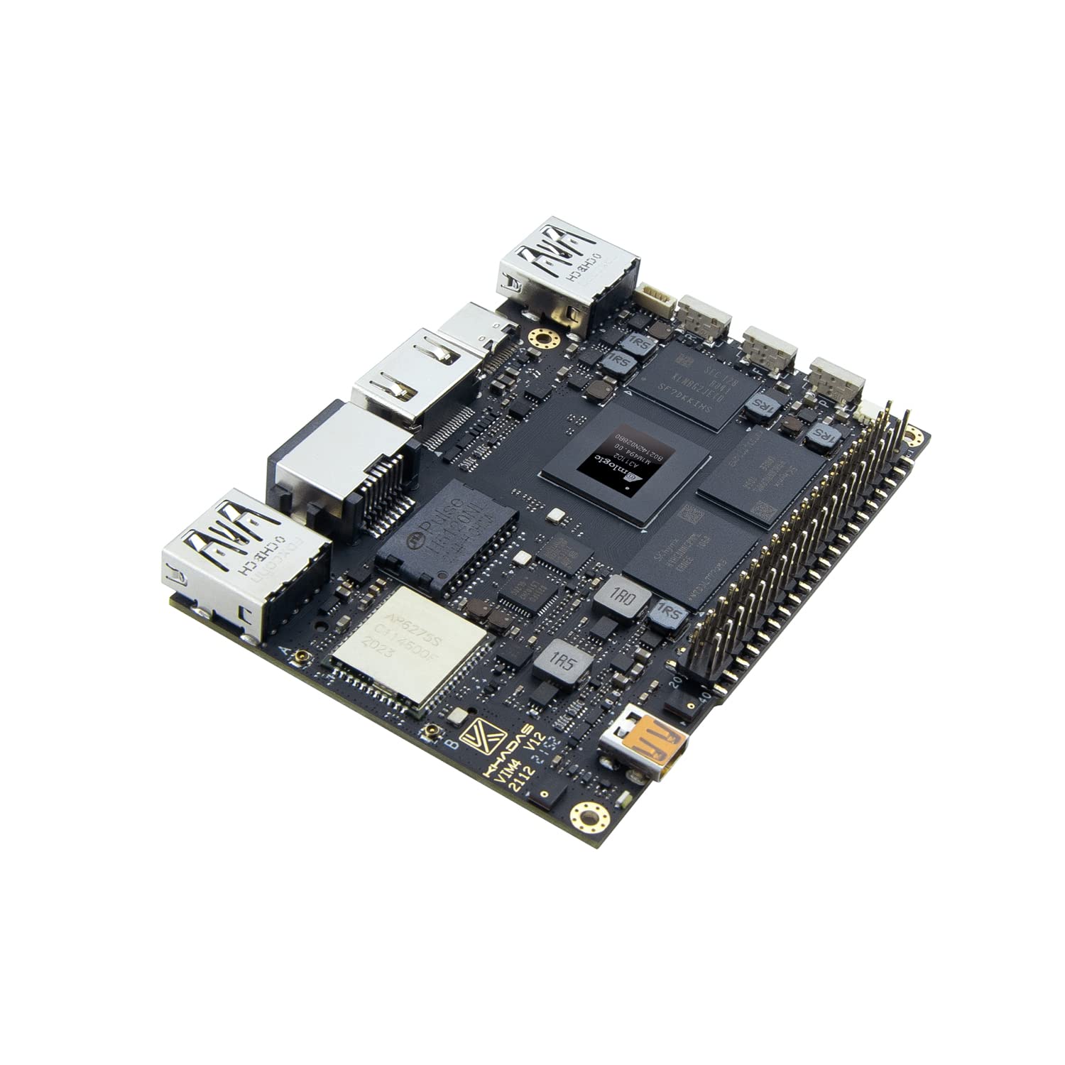 Amlogic A311D2 Single Board Computer-khadas VIM4 with 3.2 Tops NPU with Active Cooling Kit Supports 4K UI and HDMI Input, 4 Display Interfaces, LAN WiFi 6&BT5.1, 8GB 64bit LPDDR4X 2016MHz