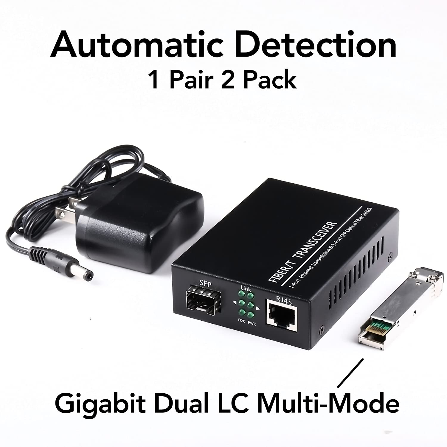 A Pair of Fiber Transceiver, 1.25G/s Bidi Gigabit Multi-Mode SFP Ethernet Media Converter with 2PCS LC Dual Module Included, 10/100/1000Base-Tx to 1000Base-SX SMF RJ45 to SFP Slot up to 550M