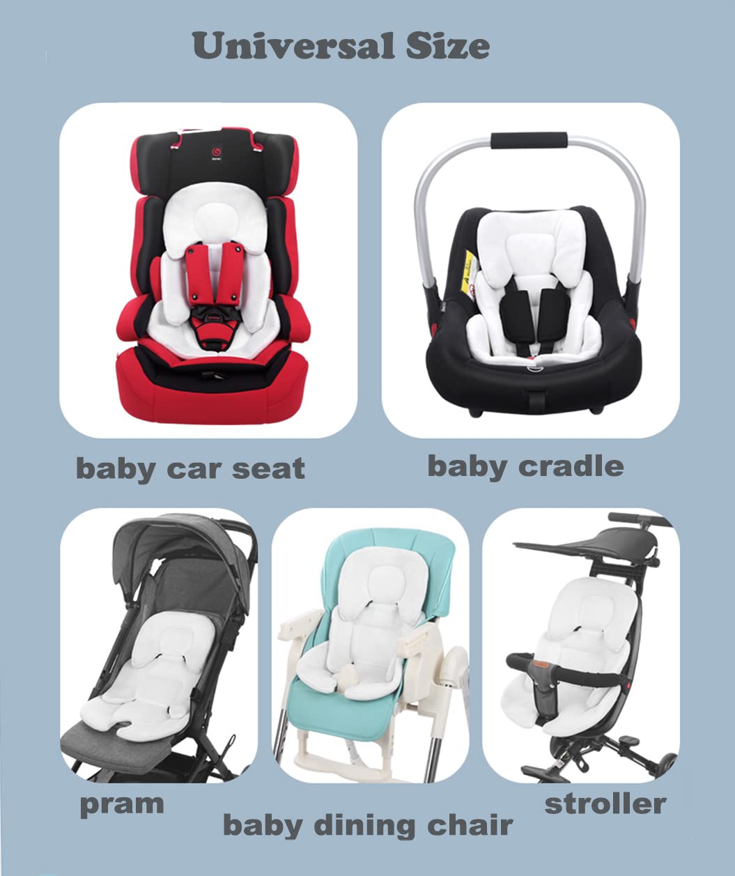 Pram Liner Universal Seat Liner Seat Cushion for Pushchair Stroller Baby Highchair Car Seat Insert Pad Soft Cosy Infant Newborn Reversible for Buggy Bassinet