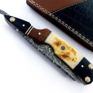 Damascus Steel Straight edge Razor Barber Salon Shaving wet shave real leather sheath for men SM151