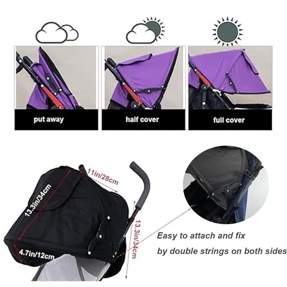 Universal Stroller Sun Shade Cover Stroller Canopy Awning for Pushchair Pram Baby Buggy Parasol Sun Umbrella with Pockets Mesh Window Adjustable Retractable