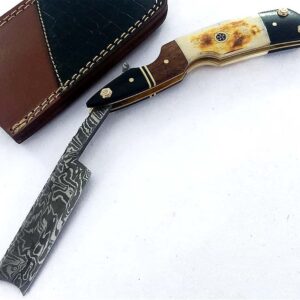 Damascus Steel Straight edge Razor Barber Salon Shaving wet shave real leather sheath for men SM151