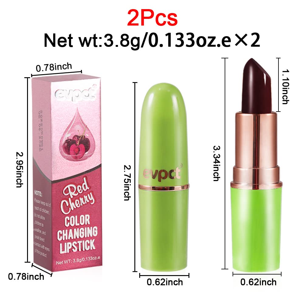 evpct 2Pcs Black Red Cherry Color Changing Magic Lipstick Tinted Lip Balm Stain Gloss Set PH Lazy Lipstick Waterproof Color Change Changing Jelly Lipstick labiales magicos mate 24 horas originales