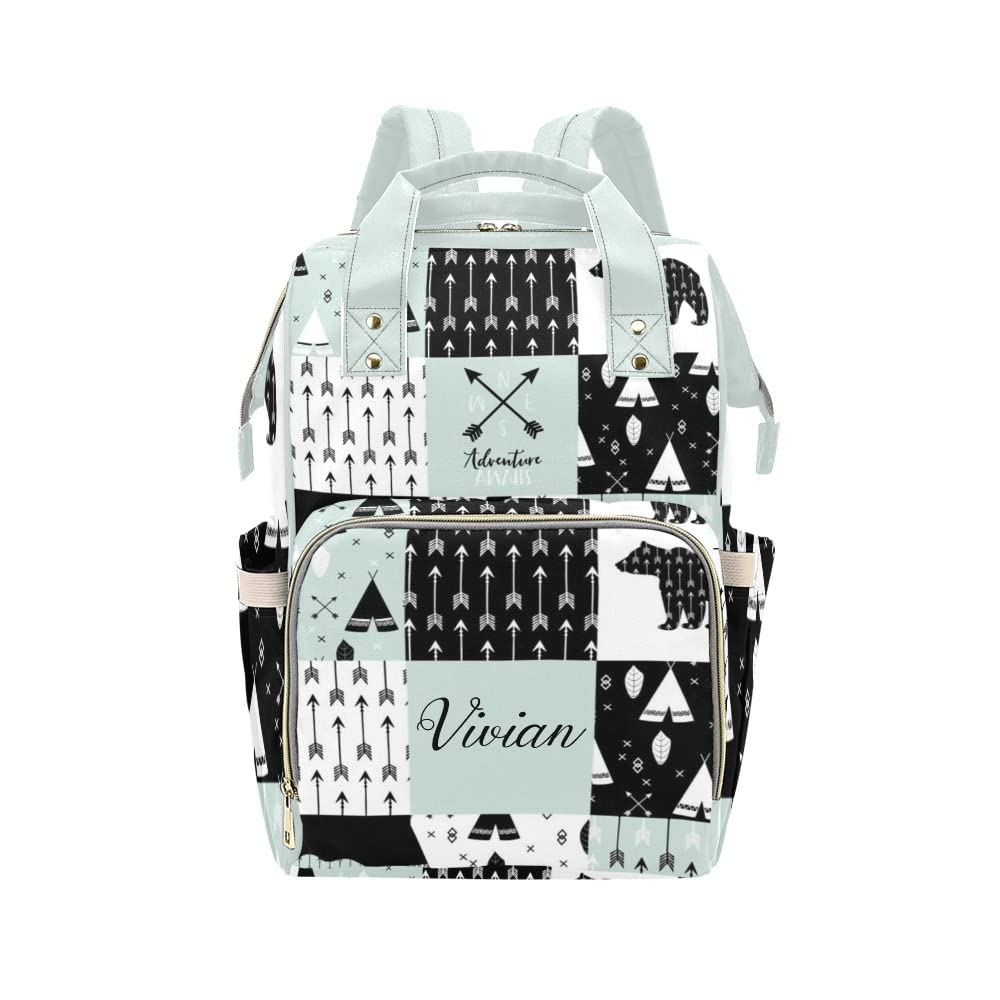 Green Watercolor Animals Arrows Diaper Bags Personalized with Name Customized Travel Back Pack Hiking Camping Mum Backpack