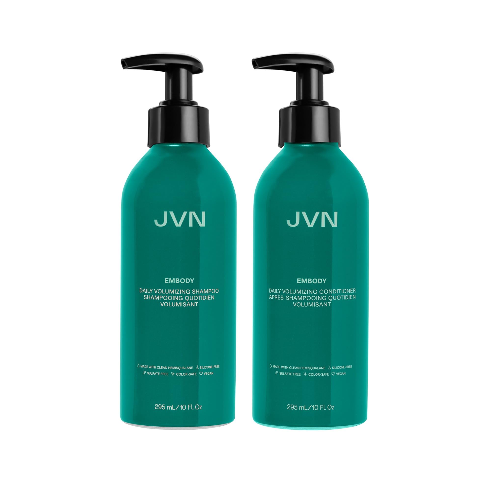 JVN Embody Volumizing Shampoo & Conditioner Bundle, Clean, Embody Collection, All Hair Types, Adds Fullness and Restores Shine, Sulfate Free (10 Fl Oz)