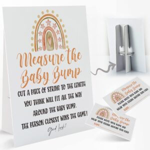 How Big is Mommys Belly Game, Measure Mommy's Belly Sign(Sign 8x10 Inch), Boho Rainbow Theme Baby Shower Games, Baby Showers Decorations, 1 Standing Sign + 50 Guessing Cards(bump58)