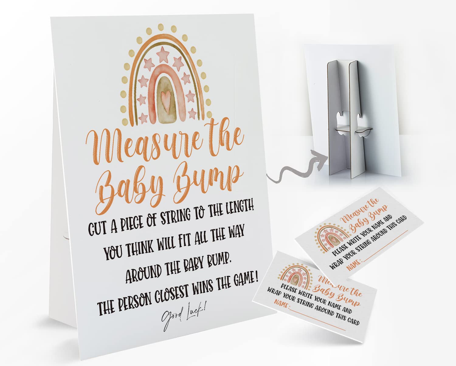 How Big is Mommys Belly Game, Measure Mommy's Belly Sign(Sign 8x10 Inch), Boho Rainbow Theme Baby Shower Games, Baby Showers Decorations, 1 Standing Sign + 50 Guessing Cards(bump58)