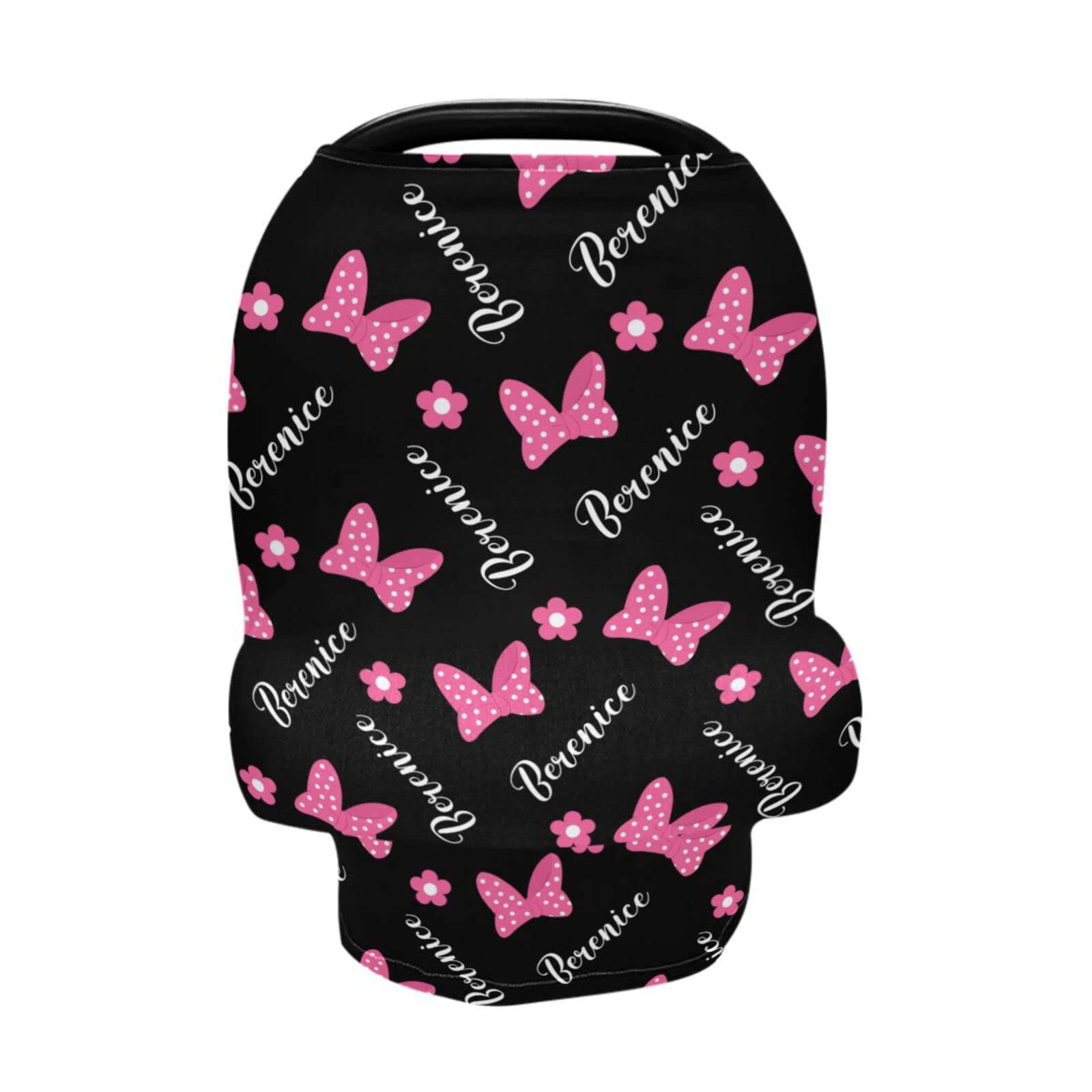 Personalized Pink Bows Baby Car Seat Covers with Name, Custom Multiuse Nursing Breastfeeding Car seat Canopy, Infant Stroller Covers for Newborn Girl Boy, Ultra-Soft Breathable, Nursing Scarf