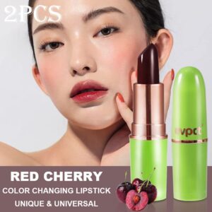 evpct 2Pcs Black Red Cherry Color Changing Magic Lipstick Tinted Lip Balm Stain Gloss Set PH Lazy Lipstick Waterproof Color Change Changing Jelly Lipstick labiales magicos mate 24 horas originales