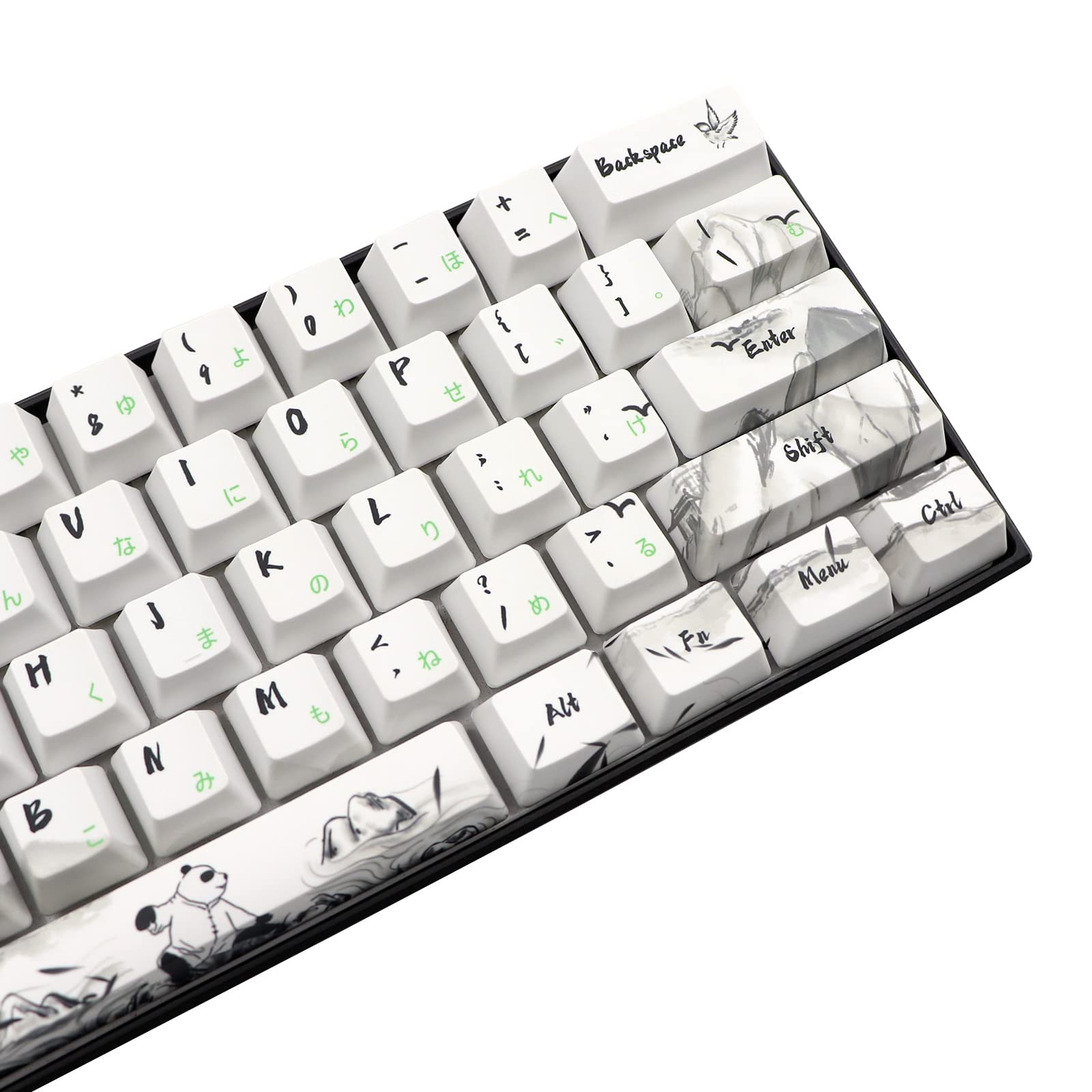 JSJT Custom Keycaps-Keycaps 60 Percent Ink Panda Keycaps PBT Japanese Keycaps 71 Keys OEM Profile Keycap Set Suitable for Cherry MX Switch GK61/GK64/RK61/Anne/GH60 /ALT61 Mechanical Keyboards