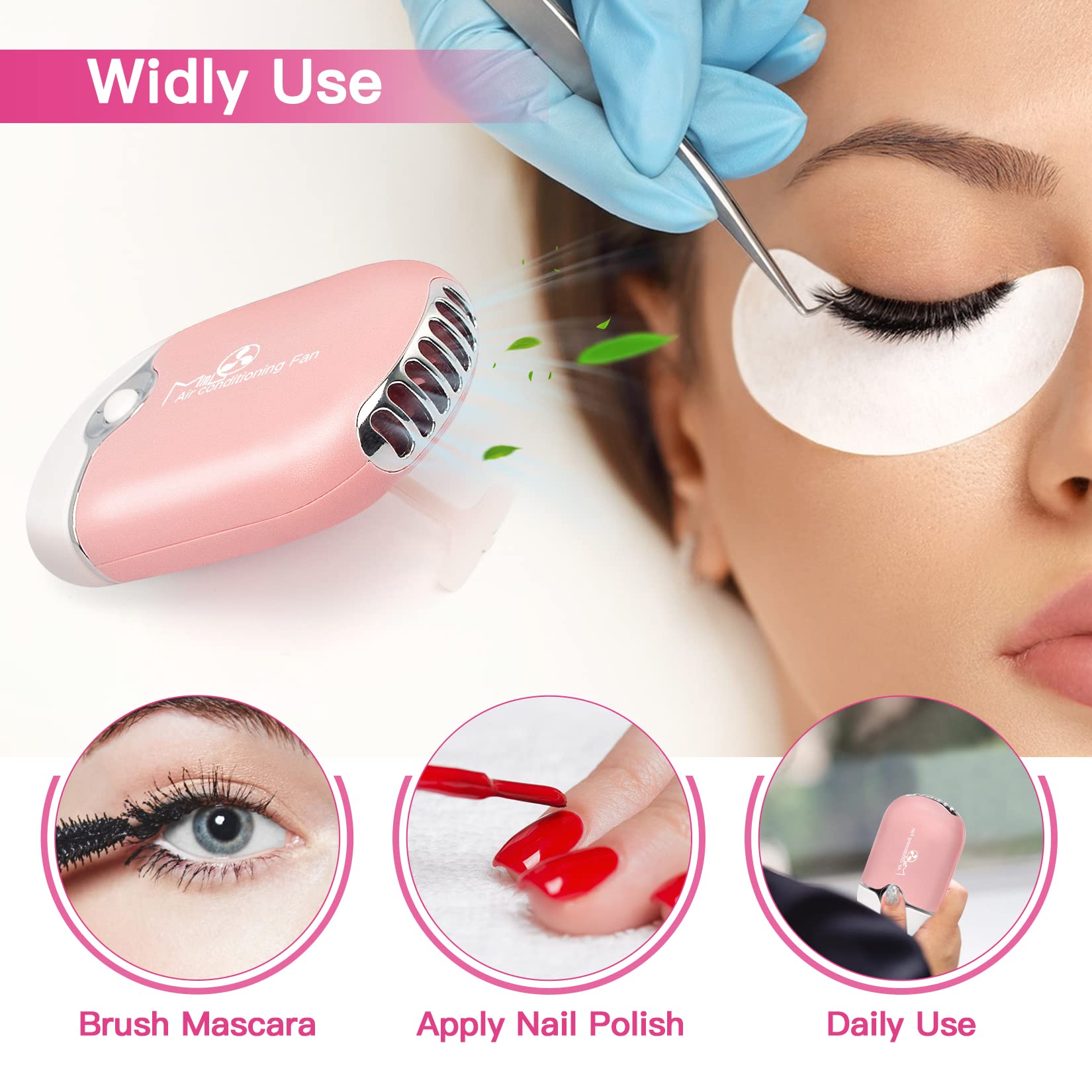 mlogiroa Lash Fan Mini Portable Eyelash Fan Handheld Lash Fan Dryer for Eyelash Extensions Rechargeable USB C Eyelash Dryer Air Cooling Blower Fan with Built in Sponge Lash Extension Application