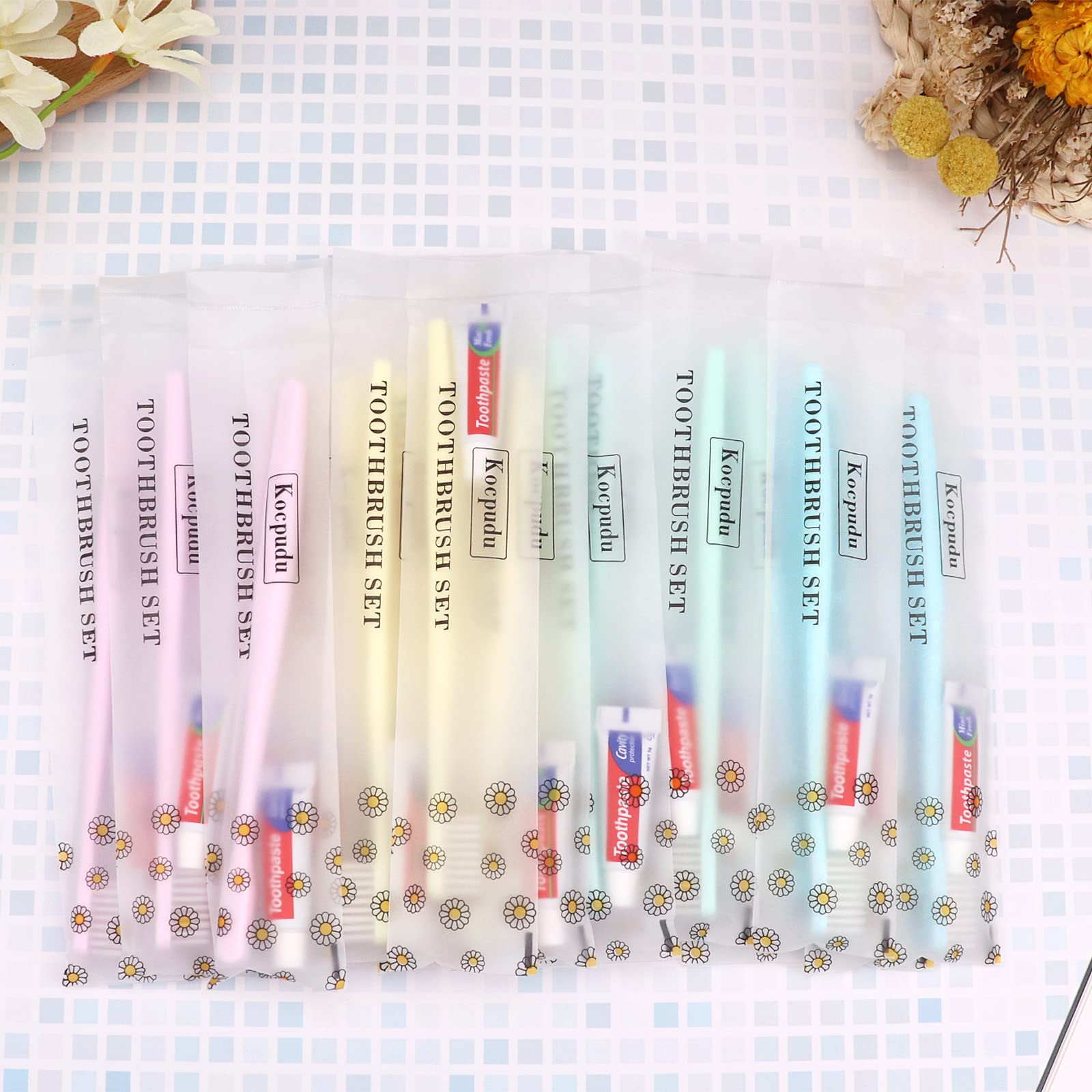 disposable toothbrush, delicate toothbrush bulk, toothbrush in bulk, 4 colors, individually packaged, bulk toothbrush and toothpaste sets are suitable use at hotel, home, travel, camping (40 pieces)