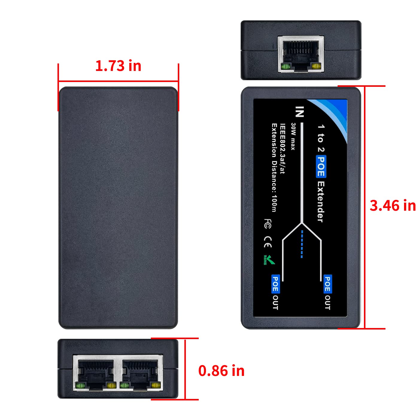 OIIXXV 1 Port POE Extender 10,100Mbps 100m(328 ft) POE Repeater IEEE 802.3af Standard for AP, IP Camera Over Cat5 or UTP Cables, 88mm*44mm*22mm (POE5503)