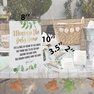 How Big is Mommys Belly Game, Measure Mommy's Belly Sign(Sign 8x10 Inch), Leafy Theme Baby Shower Games, Baby Showers Decorations, 1 Standing Sign + 50 Guessing Cards(bump09)